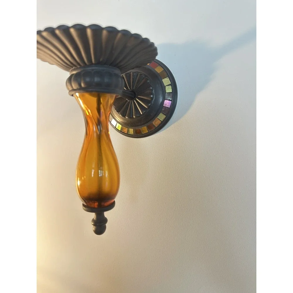 PartyLite Global Fusion Candle Holders Mosaic Glass Pair Of Wall Sconce Retired